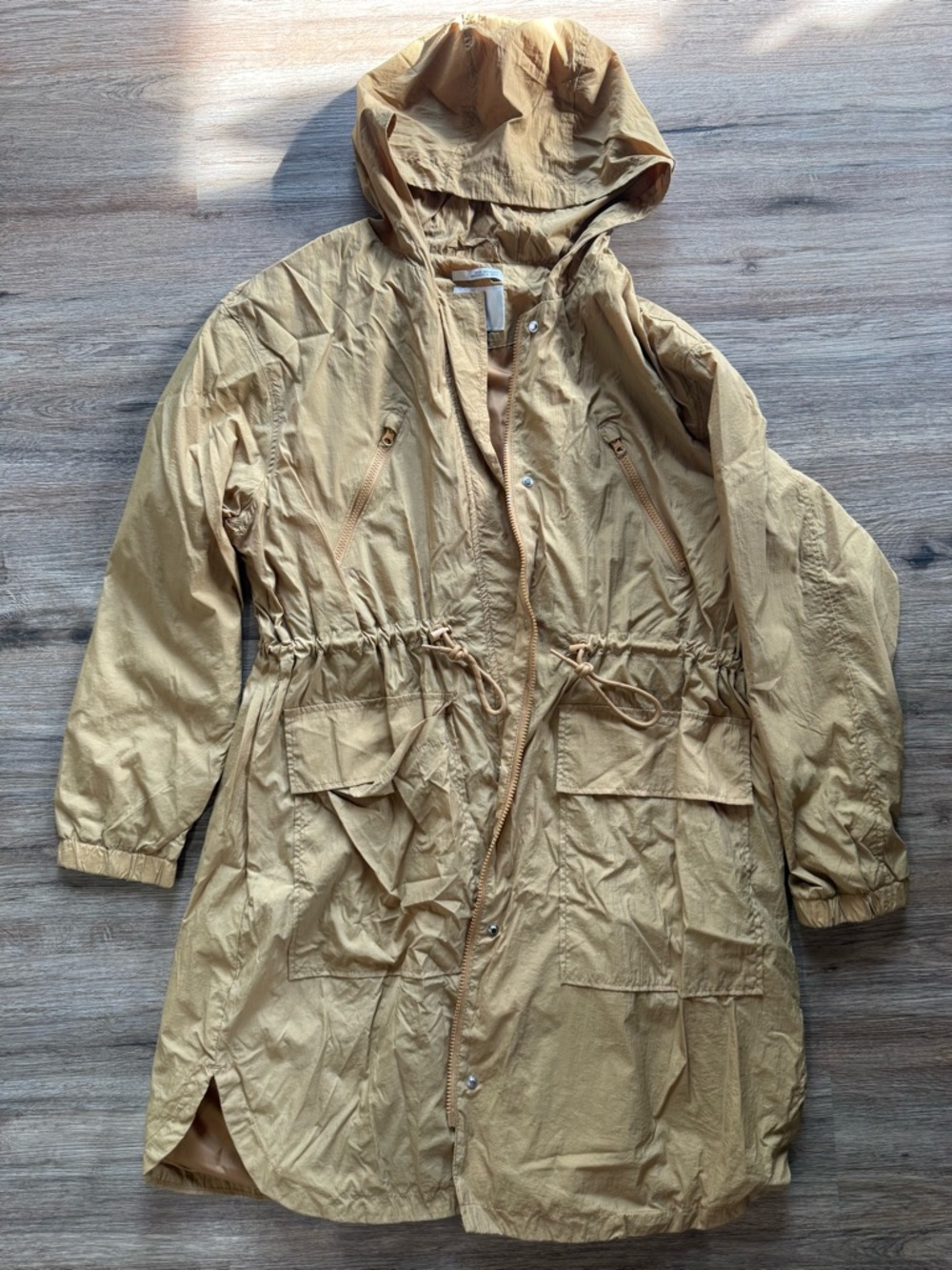 a new day Tan Hooded Trench Coat with Drawstring Waist